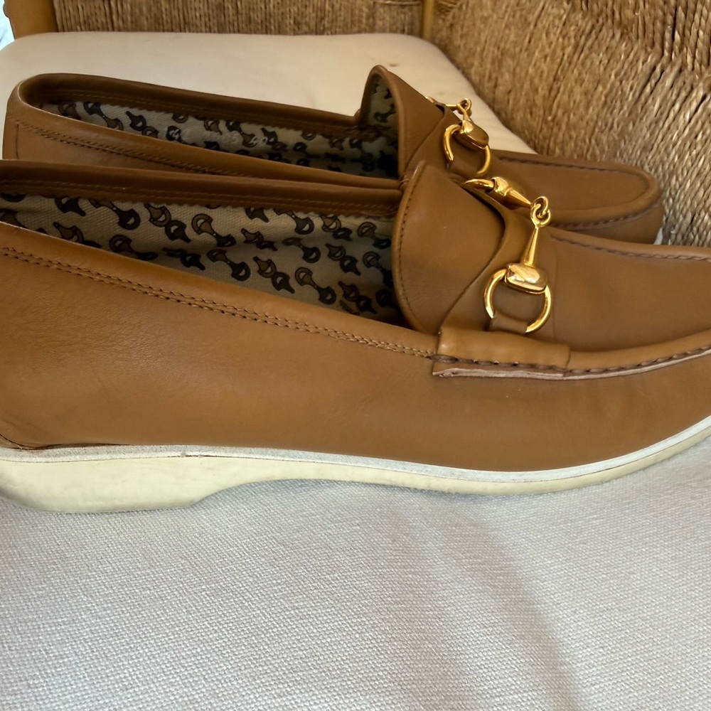 Women’s Tan Leather Loafers with Gold Horsebit - Picture 8 of 10